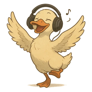 ghibli style duck dancing to dubstep with headphones sticker