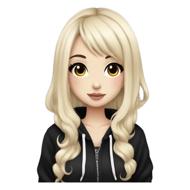 hime gyaru girl, tattoos, pale skin with black hair, dark makeup, black hoodie sticker