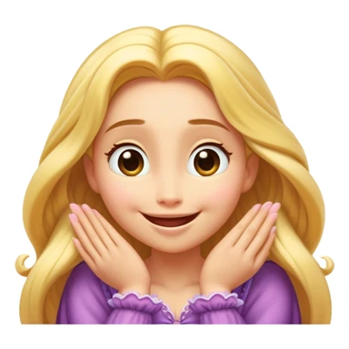 Cinematic Playful Rapunzel Portrait Emoji, Giggling as Pascal sits atop her head, hands cupped over her mouth in a moment of pure joy, her radiance shining through, utterly enchanting! sticker