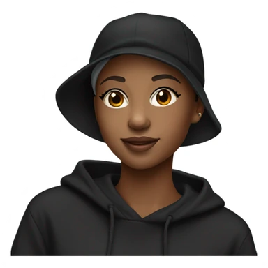 pretty african american girl with black baseball hat and black sweatshirt hoodie pixie cut with laptop sticker