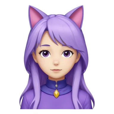 female anime character with long periwinkle hair and cat ears on her head. She is wearing a purple outfit with a high neckline and long sleeves.  sticker