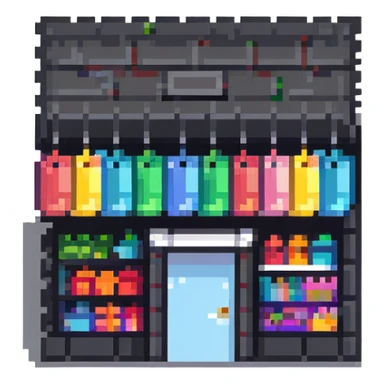 tiny simple shopping mall building icon, modern colors, minimal details, small size sticker