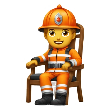 Jeune sapeurs pompiers en tenue de feu casque orange sur une chaise qui sert la main à une personne  sticker