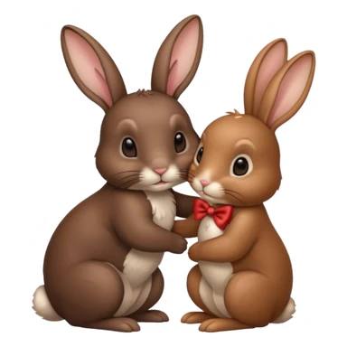 dunkel brauner hase kuschelt mit anderem hellbraunen hase mit schleife am ohr sticker