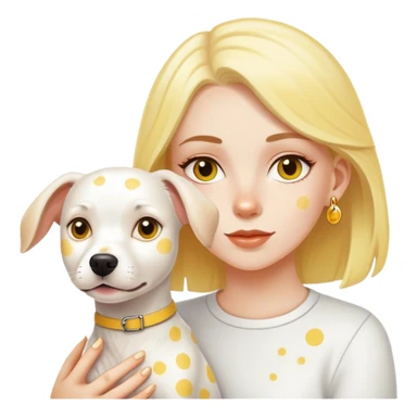 white girl with a white pincher dog with yellow spots sticker