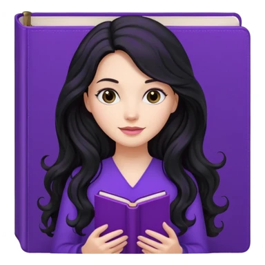 Long Hair Women with purple Book, Black wavy hair sticker