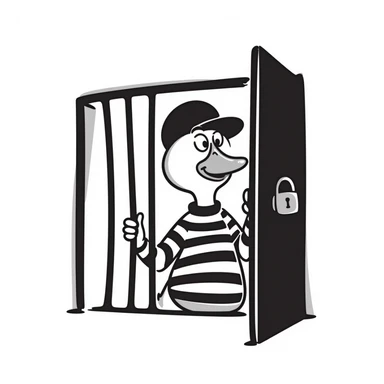 A duck thief behind bars sticker