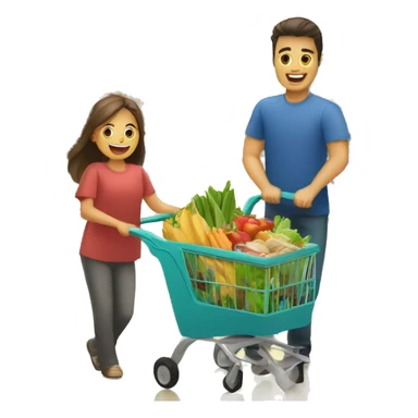 a family with a wheelbarrow full of groceries is shopping in a supermarket sticker