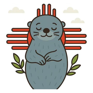 Change the background to blue, keep the grey sea otter and Zia symbol clear and vibrant. sticker