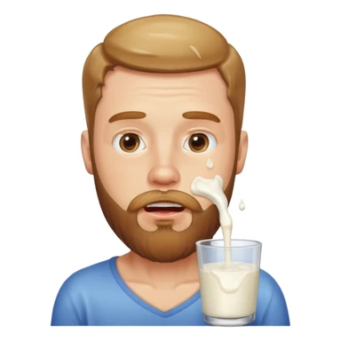 A bearded white men with milk dripping from his mouth but not holding a glass sticker