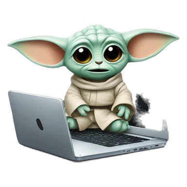 Grogu from Star Wars with a laptop sticker