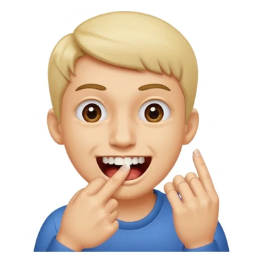 Emoji gêne et content qui mort un seule ongle Et on voit ses dents  sticker