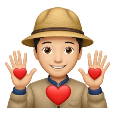 chinese man in asian hat doing heart hands sticker