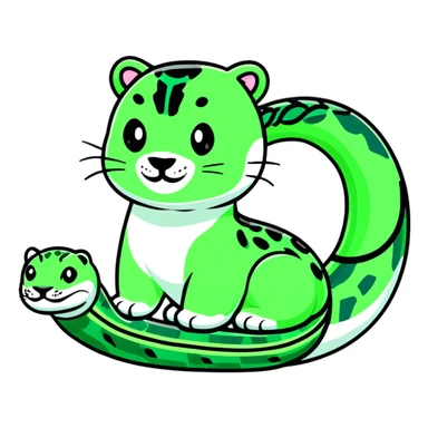 Minimalist Maya-style jaguar and snake as message symbols, white and deep green only, flat design with clean lines sticker