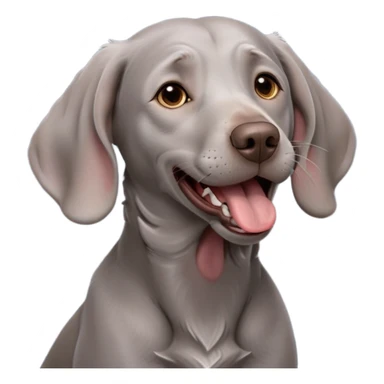 cinematic-cute-yawning-weimaraner-portrait-emoji,-head-tilted-slightly-with-a-dramatic,-wide-open-yawn,-revealing-a-sleek grey fur-with-a-subtle-shimmer,-floppy-ears-slightly-drooping,-round-brown-eyes-barely-open-in-drowsy sticker