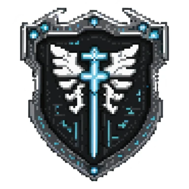 cybernetic shield with digital runes and magical power flowing sticker