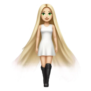 Realistic White girl with Long straight blonde hair, green eyes, tattoos, full body wearing white dress and pink knee-high leather boots, posing sticker