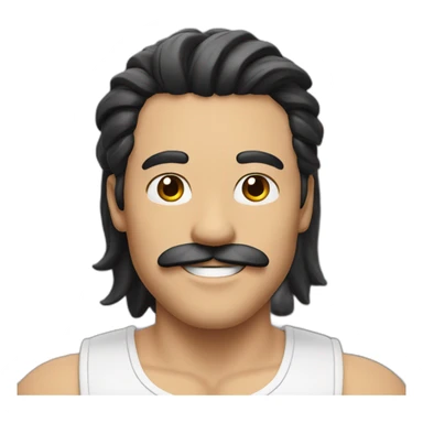 HAPPY MAN WITH MUSTACHE AND LONG BLACK HAIR AND WHITE TANK TOP sticker