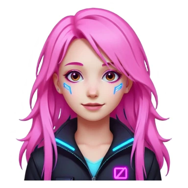 girl neon cyberpunk light pink happy long hair sticker