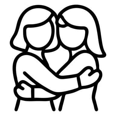 two women embracing, stylized icon, minimal details, gentle and affectionate, no explicit content sticker