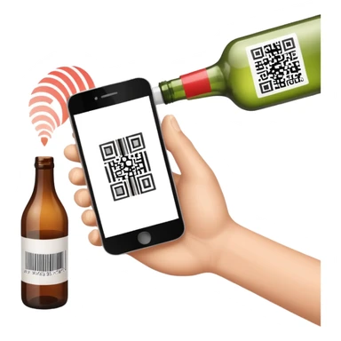 hand gripping a smartphone, phone camera pointed at a bottle with a barcode, scanning action, no text sticker