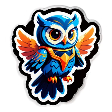 Blue owl flying with jetpack on sticker