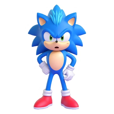 Sonic the Hedgehog, blue spiky hair, confident pose, 3D style sticker
