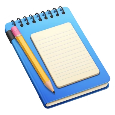 Emoji of a notebook with a pencil, iPhone emoji style. Flat design, smooth gradients, rounded edges, soft shadows, clean look, white background. sticker