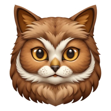 An cats head with a brown on top of the head of the cat the cats head infused with an white owls body with brown wings sticker