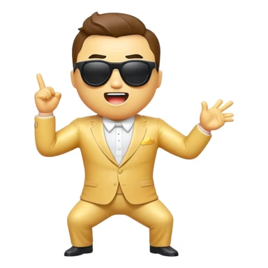Cinematic Realistic Gangnam Style Pop Culture Emoji, showcasing a playful, iconic portrayal inspired by the hit song rendered with dynamic textures and fun, energetic lighting. sticker
