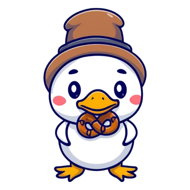 duck wearing a pretzel as a hat sticker