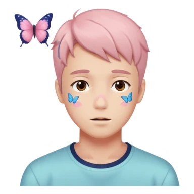 Gorgeous pastel anime style shojo man with blushing face and butterflies aesthetic trending style sticker