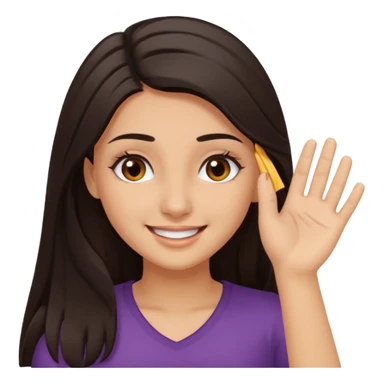 Girl with brown eyes and bold eyelashes and long dark hair and smiling wiping her forehead in relief with one hand sticker