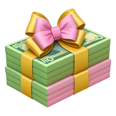 Bright Green & Golden Yellow Gradie ntAustralian $100 notes stacked together and wrapped in a girly pink bow sticker