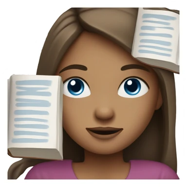 girl with long brown hair, blue eyes and book or laptop sticker