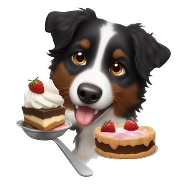 Small black australian shepherd dog eating dessert  sticker