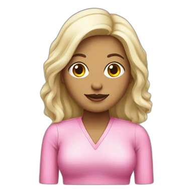 Mujer de piel blanca de cabello negro en un computador rosado sticker