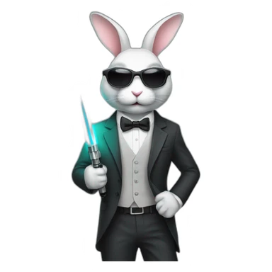 Rabbit with suit and sunglasses and  lightsaber light on sticker