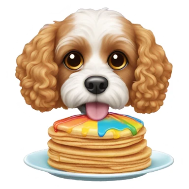Cavapoo dog eating rainbow pancakes sticker