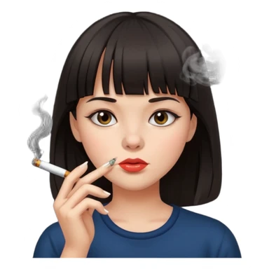 Girl with dark hair and bangs smoking cigarette  sticker