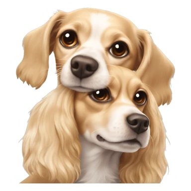 Tan and white chihuahua cocker spaniel mix happy, shorter ears + blonde girl snuggling the dog sticker