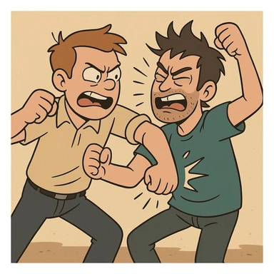 two people brawling, energetic, expressive, cartoon style sticker