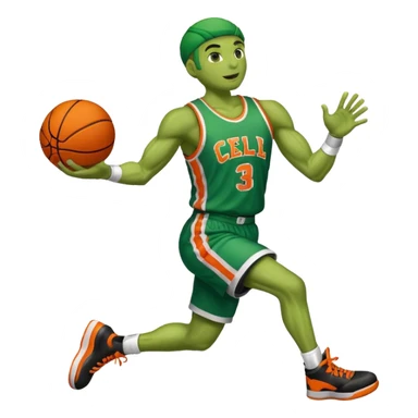 Cell from the anime-dragonball dunking a basketball with a jersey name cell sticker