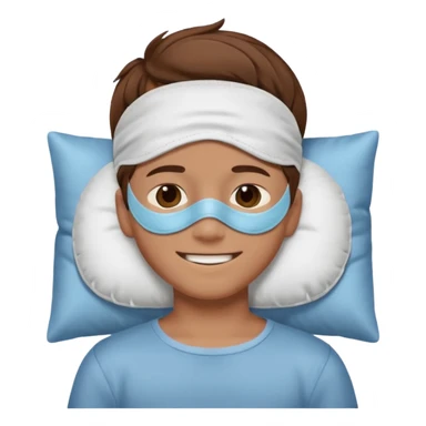 boy with a sleeping mask above head like a band 
 sticker