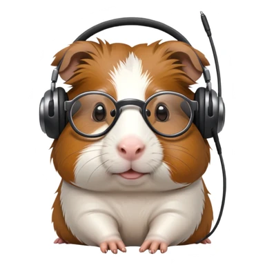 studious guinea pig with glasses wearing a headset sticker