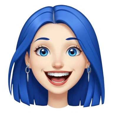 Dark Blue haired blue eyes female long straight hair laughing, pierced lip, pierced nose sticker