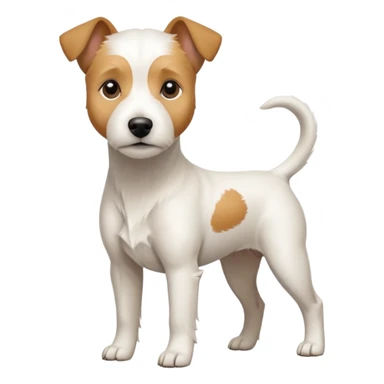 a full body facing front on of a buff white parson russell terrier looking dog the size of a kelpie with light brown long ears and a light brown patch on one eye and a large snout. the rest of the dog is completely white.  sticker