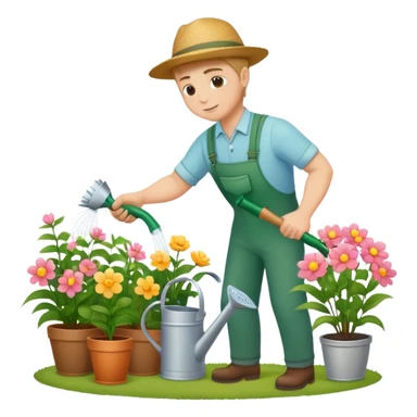 diligent young white male gardener watering flowers sticker