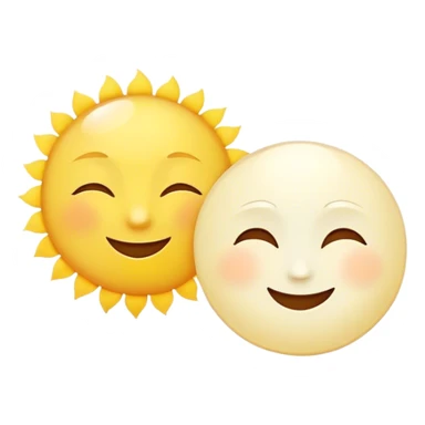 a really bright  big sun and a small moon who shines because of it. the sun is bigger and the tiny \moon bright too beside it smiling looking at each other sticker