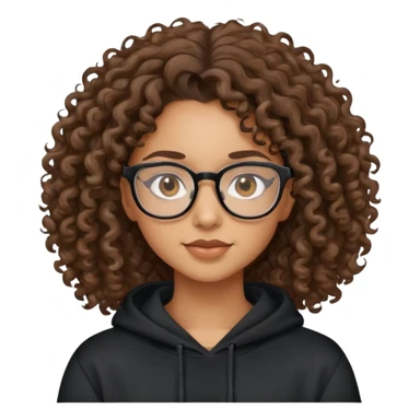 Mixed girl /curly long hair brown / with brown eyes glasses black sweat shirt  sticker